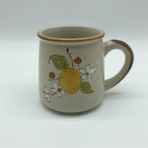 Vintage Norleans Hand Painted Korea Yellow Lemon Beige Mug Cup Drinking Ceramic